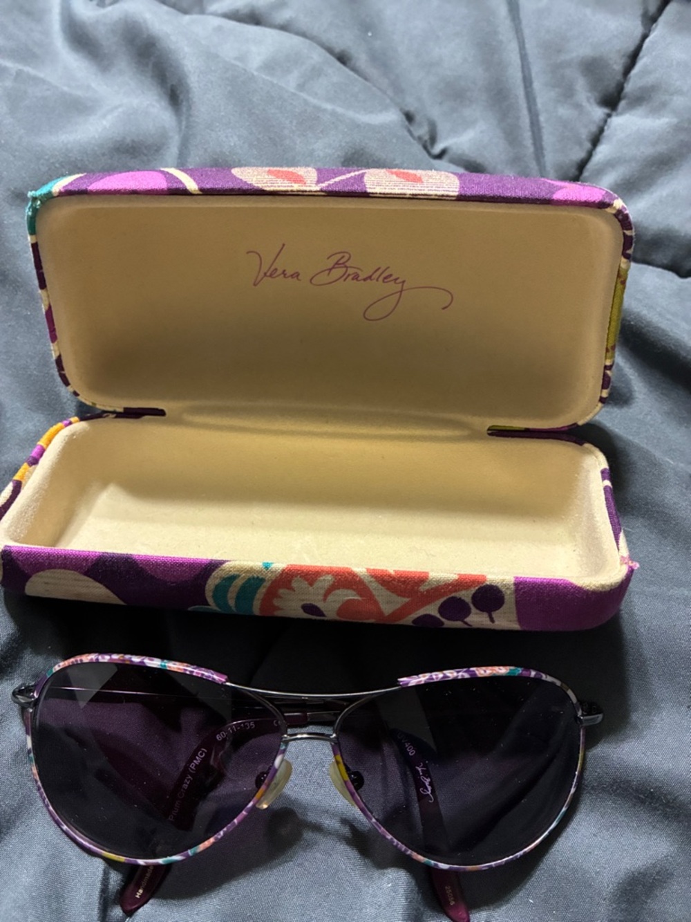 Vera Bradley Purple Floral Trim Aviator Sunglasses with Matching Case